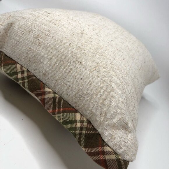 THANKSGIVING Fall Turkey Country Harvest Tweed Brown Cream Orange Plaid Pillow - Picture 9 of 15